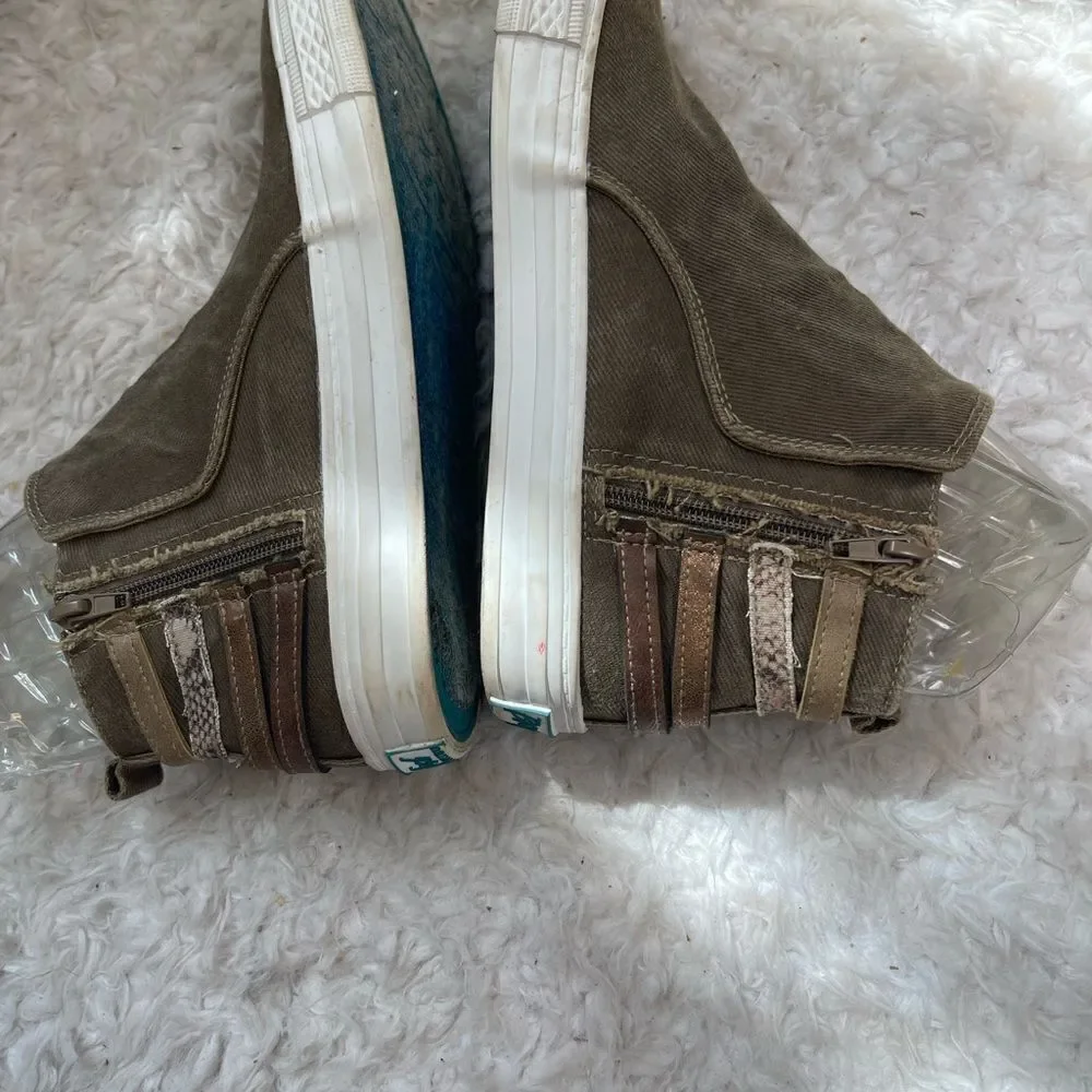 Blowfish canvas olive green ankle boots with side zipper size 7